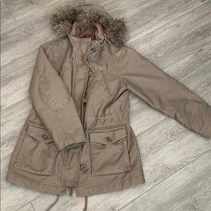 Army brown fur hooded Gap sz M winter coat